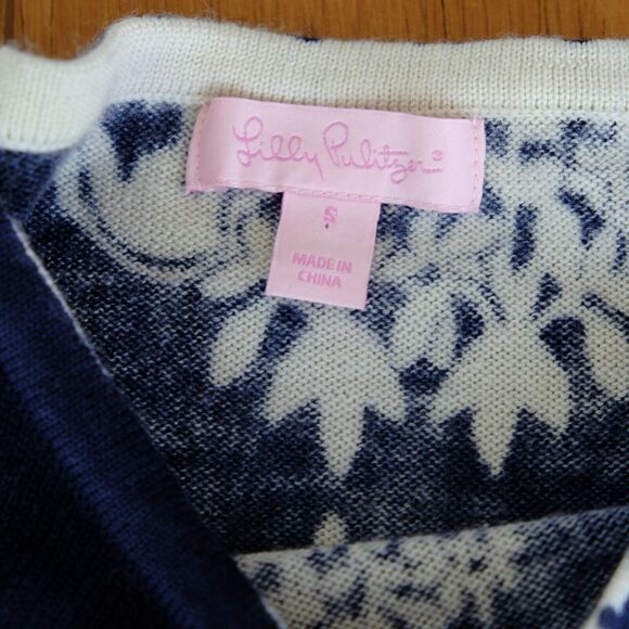 Lilly‎ Pulitzer Sweater Women Sz S Blue Knit Merino Wool Paisley Business Casual - Picture 7 of 12